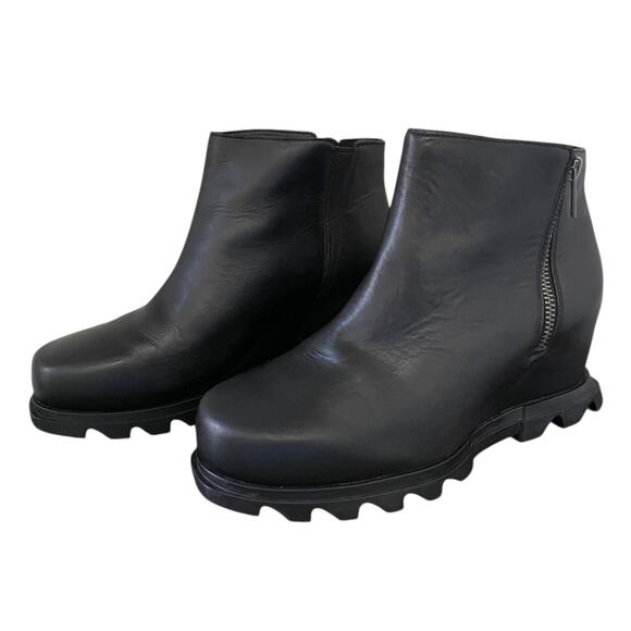 Sorel Joan of Arctic Wedge III Zip Boot Black Leather 10 Wide Chic Edgy - Picture 6 of 11